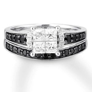 Kay Jewelers White and Black Diamond Ring Wedding Set